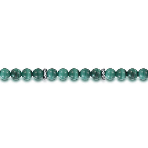 Sterling Silver and 6mm Malachite Beaded Bracelet