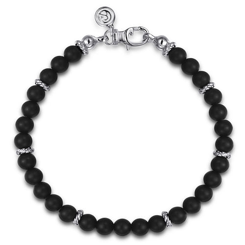 Sterling Silver and 6mm Matte Onyx Beaded Bracelet