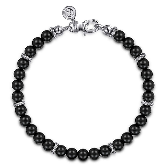 Gabriel - Sterling Silver and 6mm Onyx Beaded Bracelet