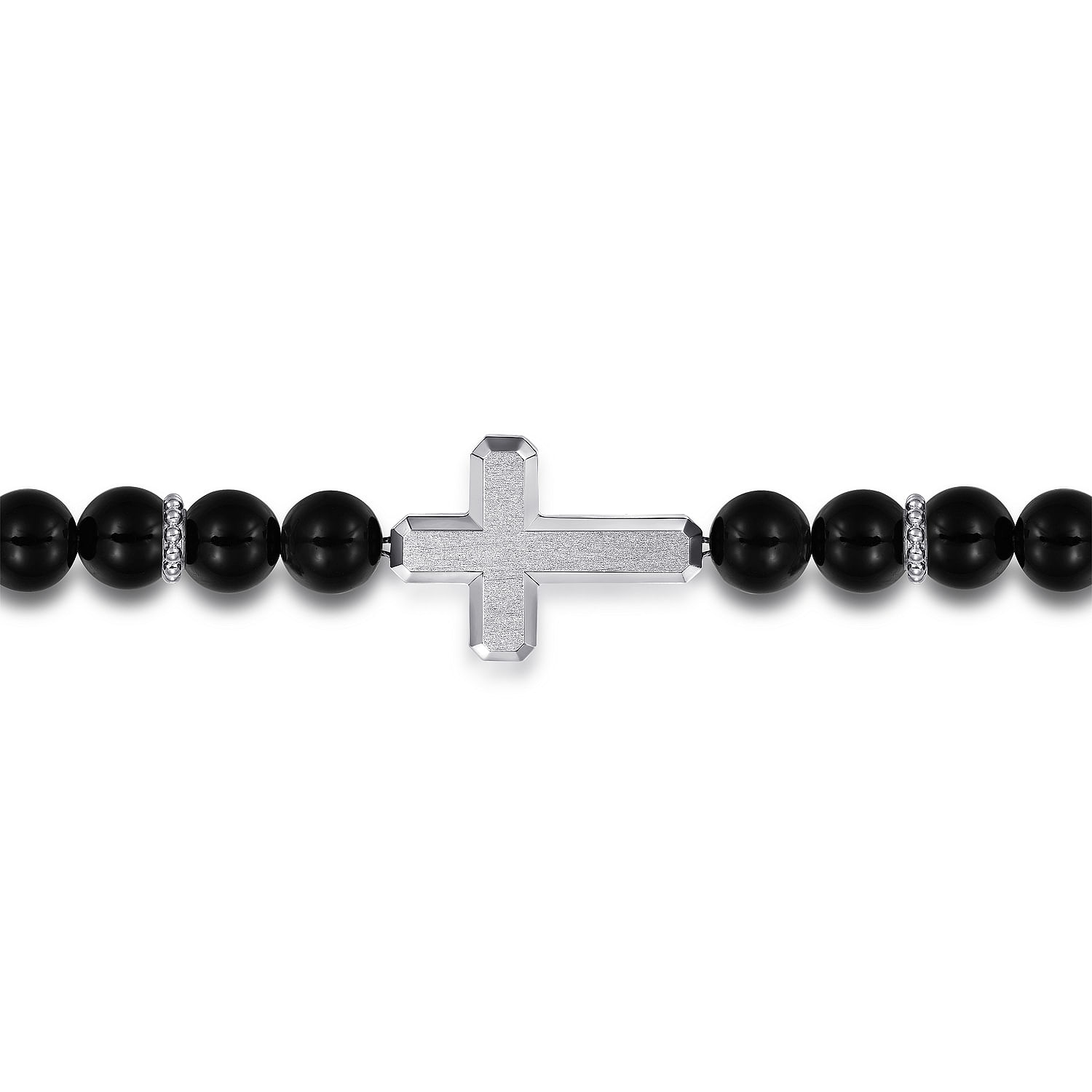 Sterling Silver and 8mm Onyx Beaded Bracelet with Cross