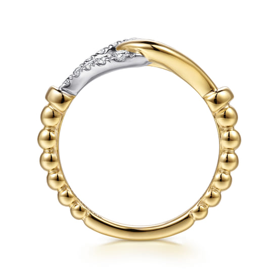 Stirrup Ring 14K White and Yellow Gold Diamond 0.3ct Bujukan angle 2