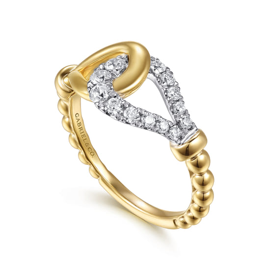 Stirrup Ring 14K White and Yellow Gold Diamond 0.3ct Bujukan angle 3