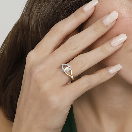 Stirrup Ring 14K White and Yellow Gold Diamond 0.3ct Bujukan angle 5