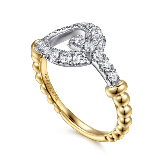 Stirrup Ring 14K White and Yellow Gold Diamond 0.5ct Bujukan angle 3