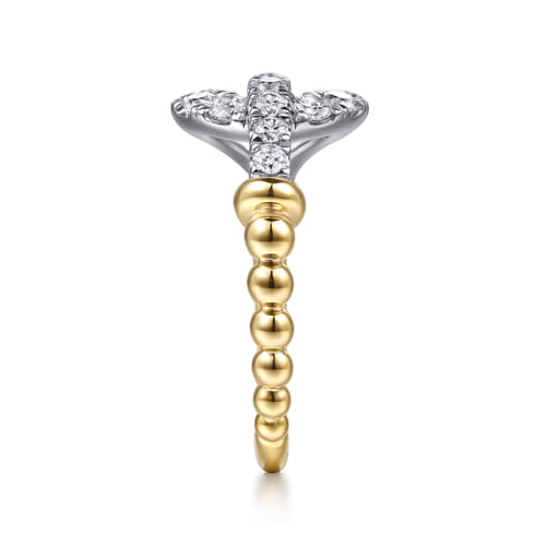 Stirrup Ring 14K White and Yellow Gold Diamond 0.5ct Bujukan