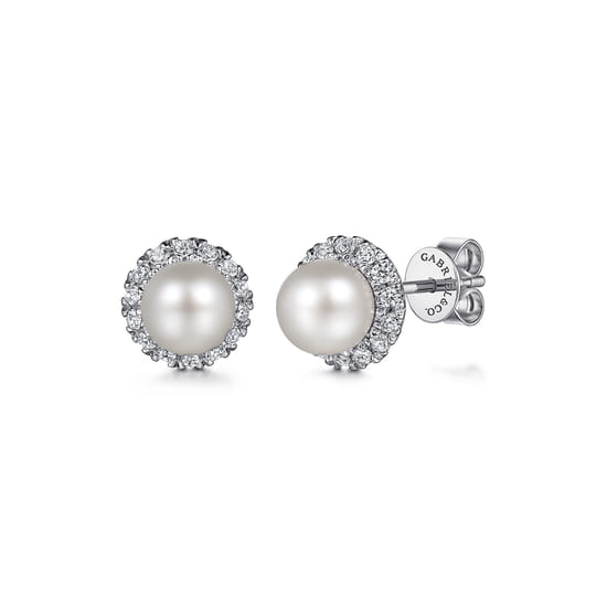 Gabriel - Stud Earrings 14K White Gold Diamond and Pearl 0.14ct