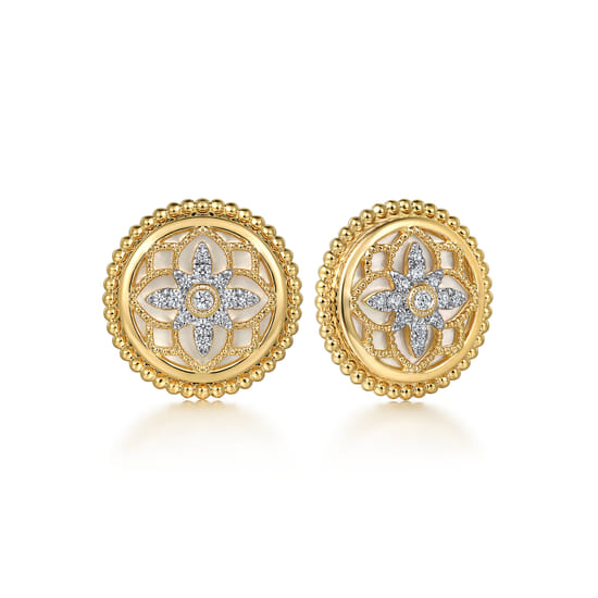 Gabriel - Stud Earrings 14K Yellow Gold Diamond and White Mother of Pearl 0.13ct Bujukan