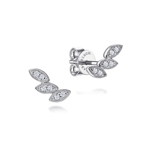 Stud Earrings Ear Climber 14K White Gold Diamond 0.09ct Stud Earrings Ear Climber 14K White Gold Diamond 0.09ct