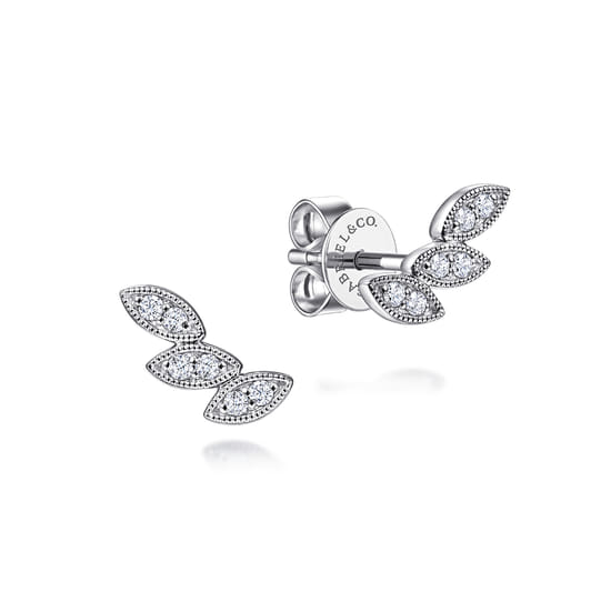 Stud Earrings Ear Climber 14K White Gold Diamond 0.09ct