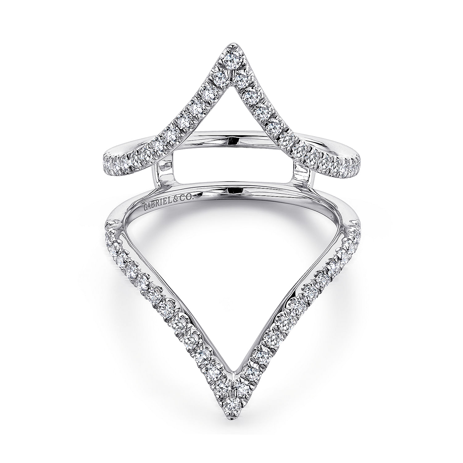 Triangular 14K White Gold French Pavé Set Diamond Ring Enhancer