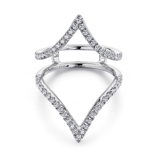 Gabriel - Triangular 14K White Gold French Pavé Set Diamond Ring Enhancer