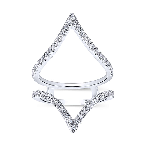 Triangular 14K White Gold French Pavé Set Diamond Ring Enhancer