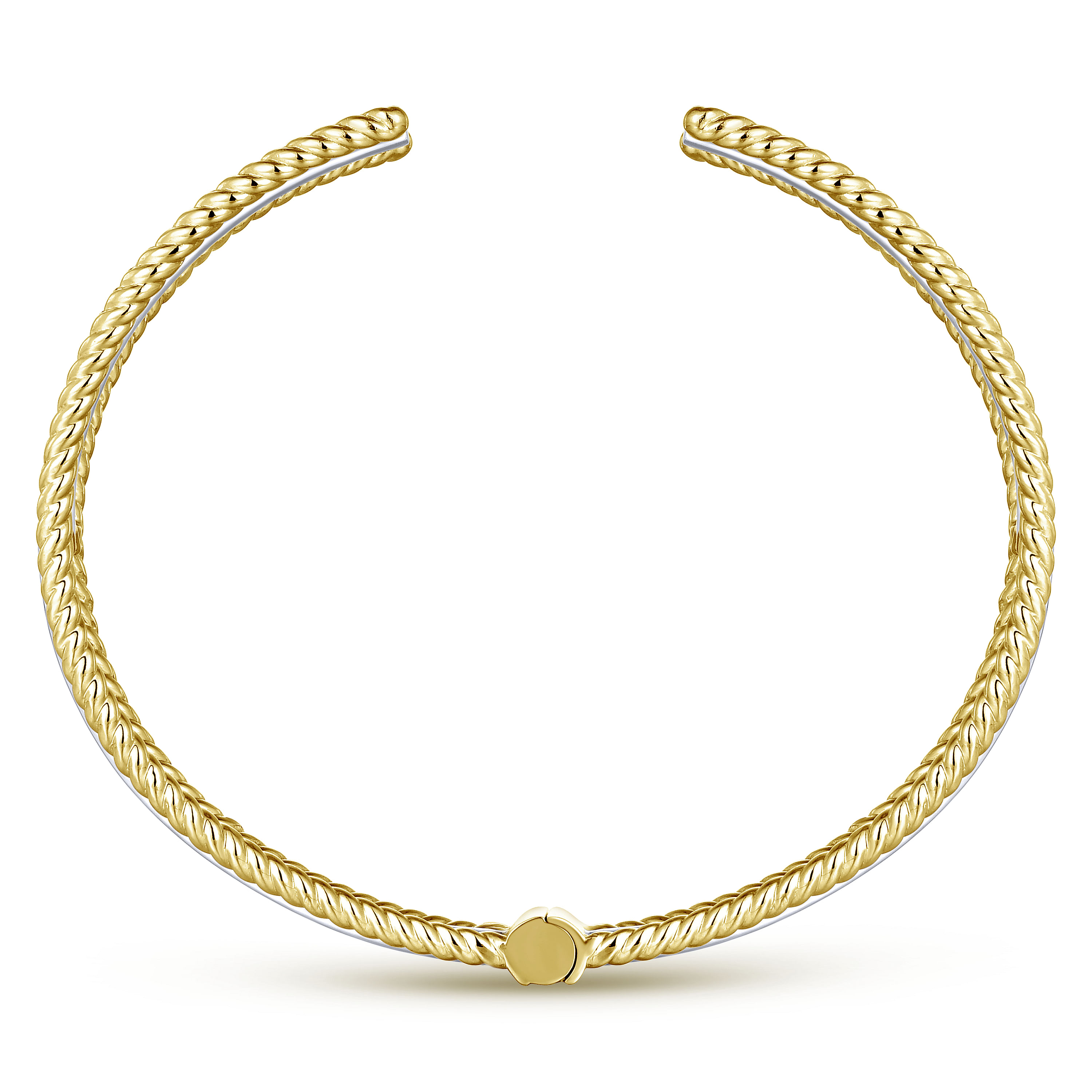 Twisted 14K White and Yellow Gold Bangle with Diamonds