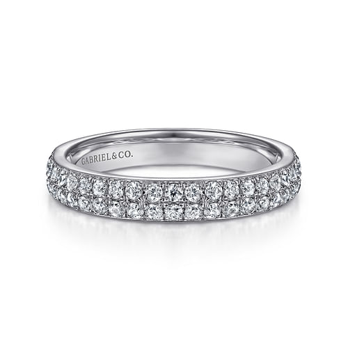 Two Row 14K White Gold Micro Pavé Diamond Anniversary Band