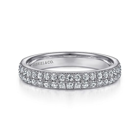 Gabriel - Two Row 14K White Gold Micro Pavé Diamond Anniversary Band