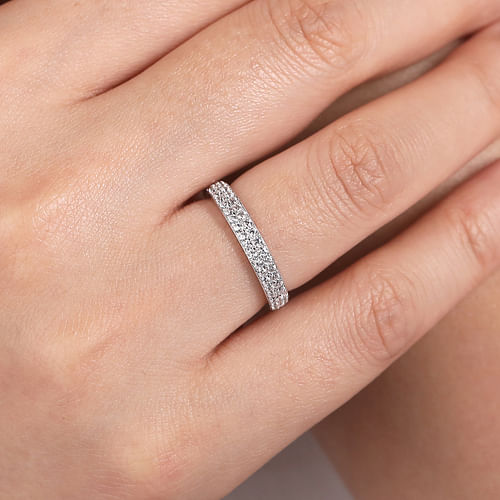 Two Row 14K White Gold Micro Pavé Diamond Anniversary Band