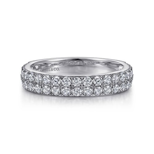 Two Row 14K White Gold Micro Pavé Diamond Anniversary Band