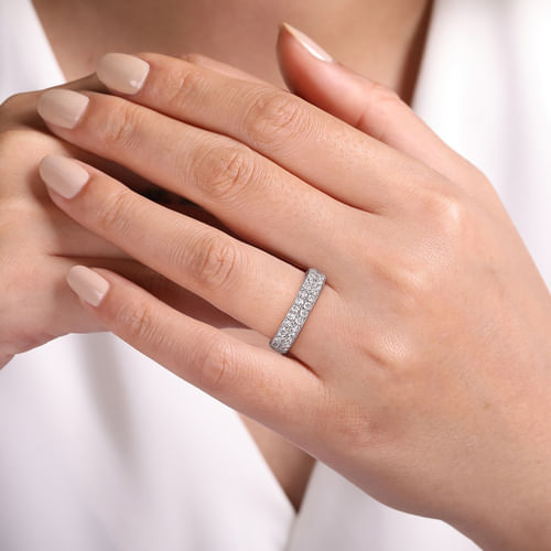 Two Row 14K White Gold Micro Pavé Diamond Anniversary Band