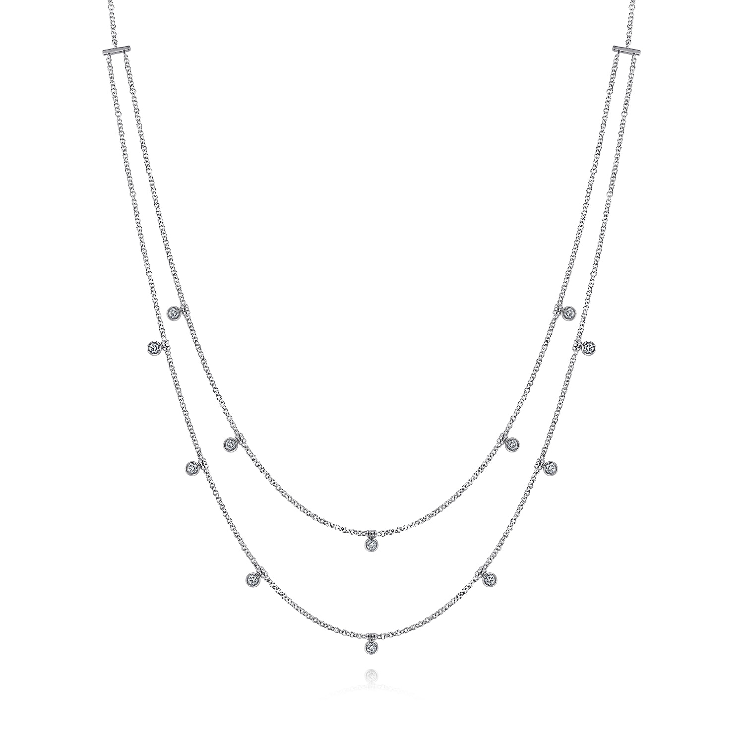 Two Row 14K White Gold Necklace with Diamond Drops