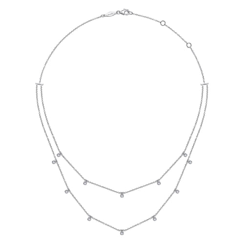 Two Row 14K White Gold Necklace with Diamond Drops