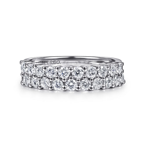 Two Row 14K White Gold Prong Set Diamond Anniversary Band