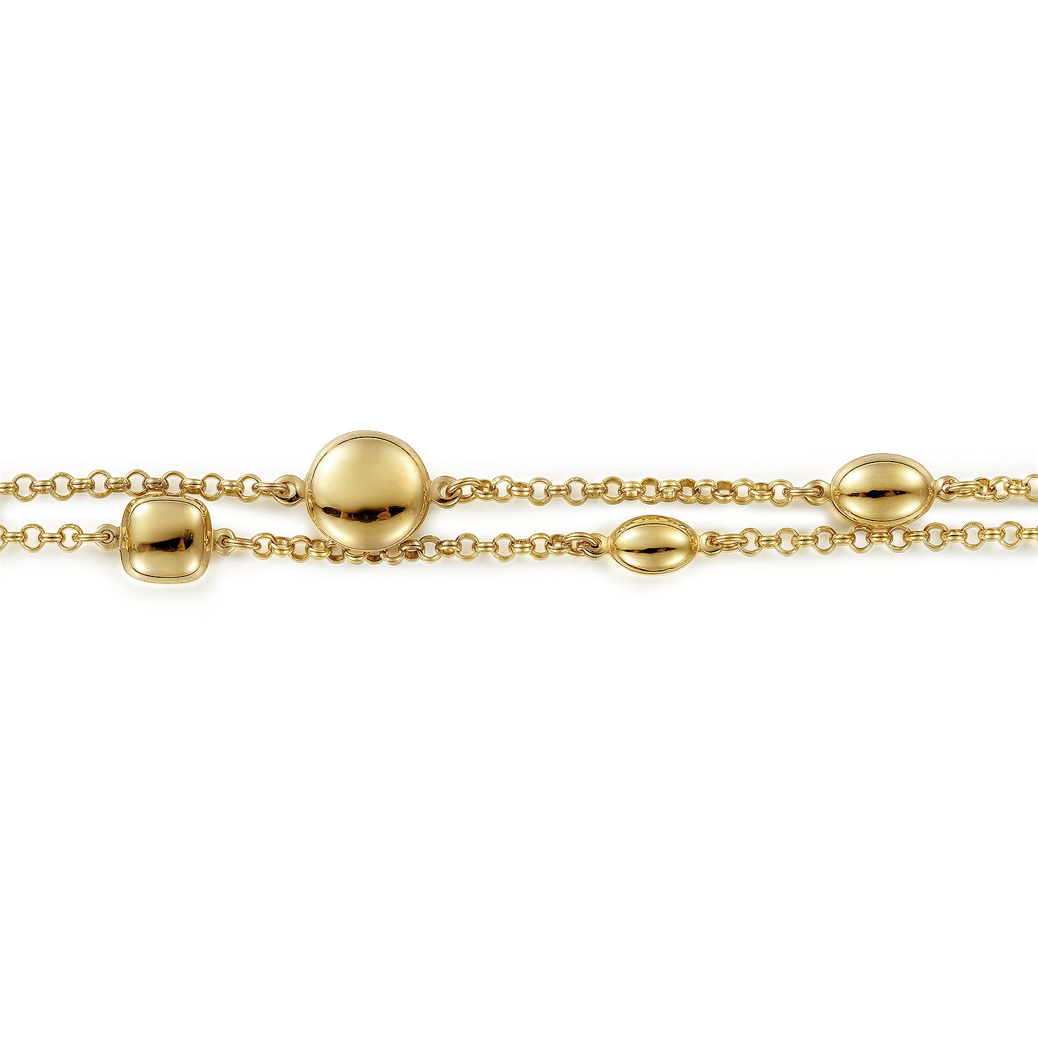 Two Row 14K Yellow Gold Chain Bracelet with Bujukan Ball Stations