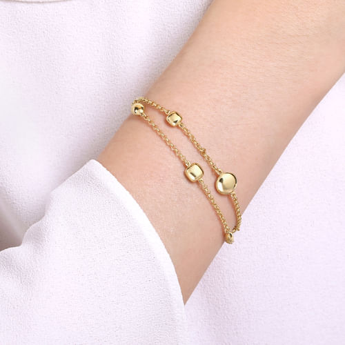 Two Row 14K Yellow Gold Chain Bracelet with Bujukan Ball Stations