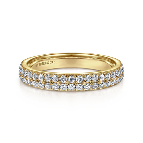 Two Row 14K Yellow Gold Micro Pavé Diamond Anniversary Band