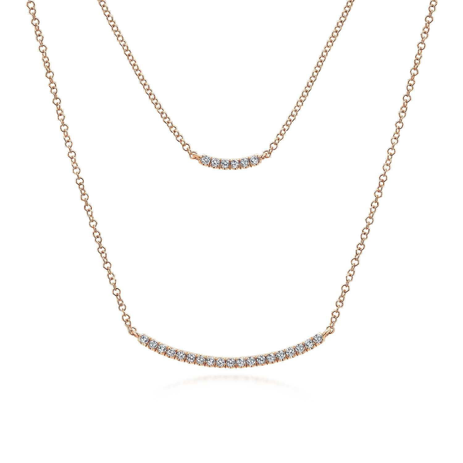 Two Strand 14K Rose Gold Curved Diamond Bar Necklace