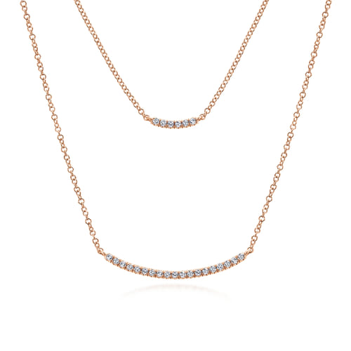 Two Strand 14K Rose Gold Curved Diamond Bar Necklace