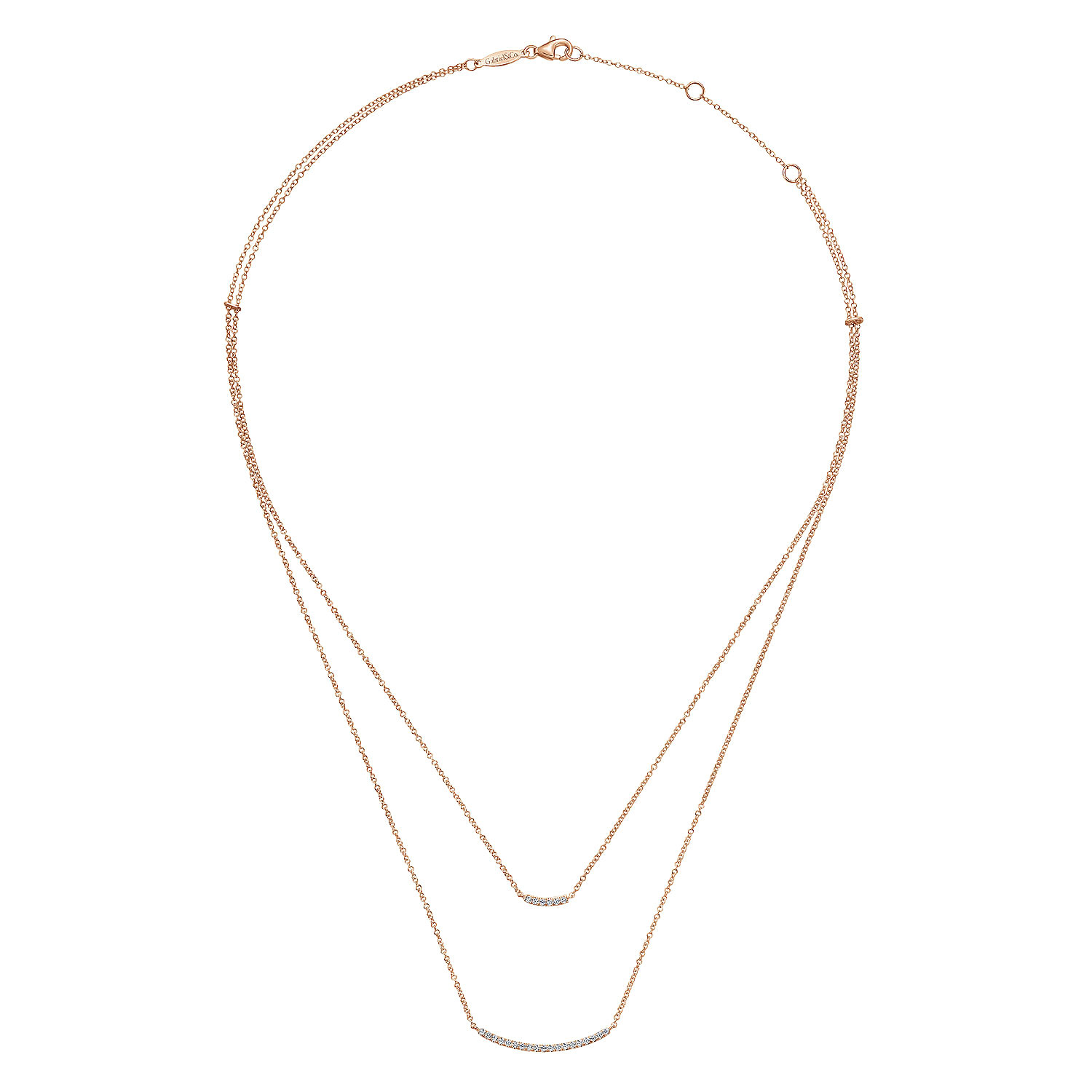 Two Strand 14K Rose Gold Curved Diamond Bar Necklace