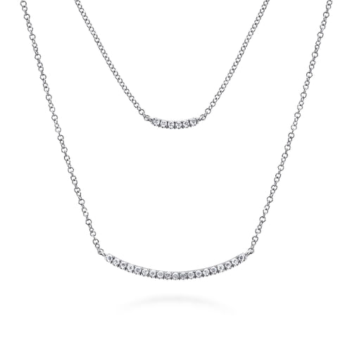 Two Strand 14K White Gold Curved Diamond Bar Necklace