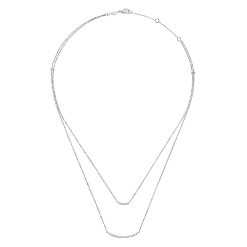 Two Strand 14K White Gold Curved Diamond Bar Necklace