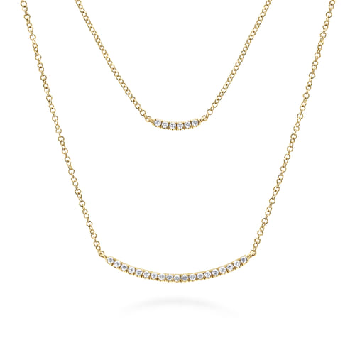 Two Strand 14K Yellow Gold Curved Diamond Bar Necklace Two Strand 14K Yellow Gold Curved Diamond Bar Necklace