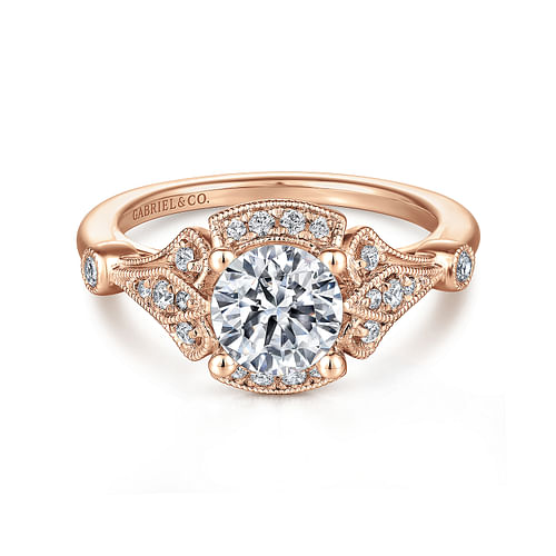 Unique 14K Rose Gold Art Deco Halo Diamond Engagement Ring