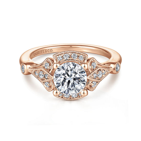 Gabriel - Unique 14K Rose Gold Art Deco Halo Diamond Engagement Ring