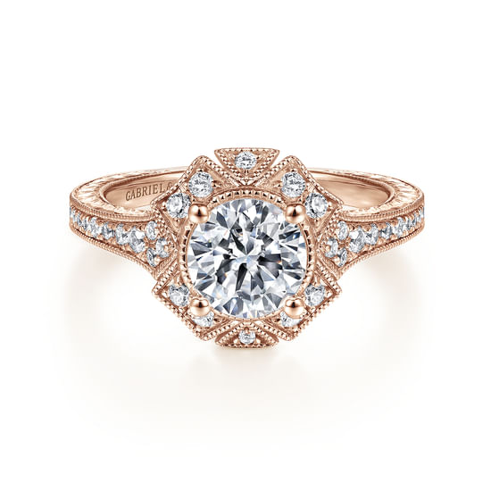 Gabriel - Unique 14K Rose Gold Art Deco Halo Diamond Engagement Ring