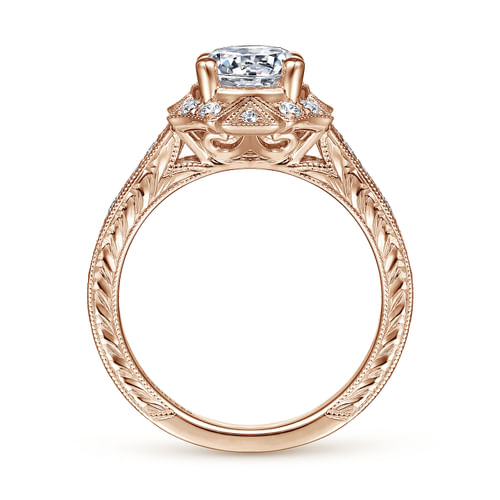 Unique 14K Rose Gold Art Deco Halo Diamond Engagement Ring