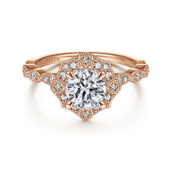 Gabriel - Unique 14K Rose Gold Art Deco Halo Diamond Engagement Ring