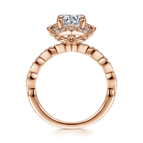 Unique 14K Rose Gold Art Deco Halo Diamond Engagement Ring