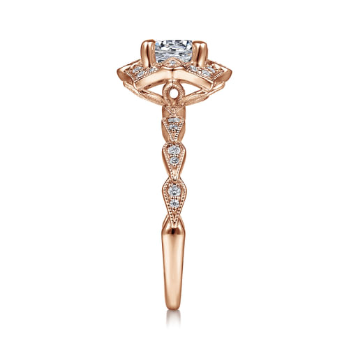 Unique 14K Rose Gold Art Deco Halo Diamond Engagement Ring