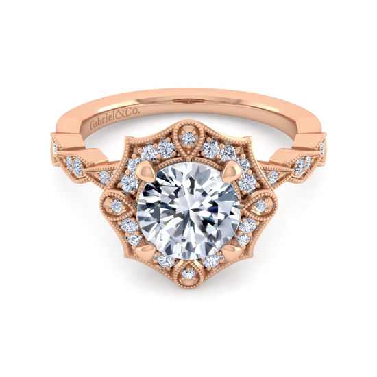 Gabriel - Unique 14K Rose Gold Art Deco Halo Diamond Engagement Ring