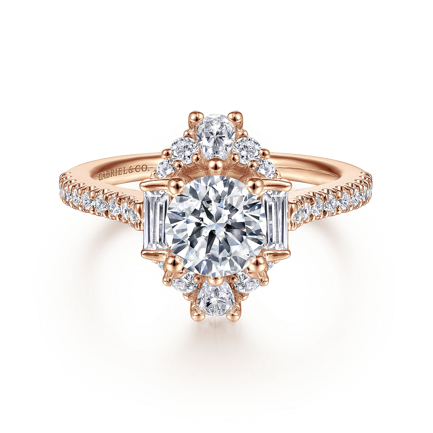 Gabriel - Unique 14K Rose Gold Art Deco Halo Diamond Engagement Ring