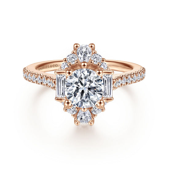 Gabriel - Unique 14K Rose Gold Art Deco Halo Diamond Engagement Ring