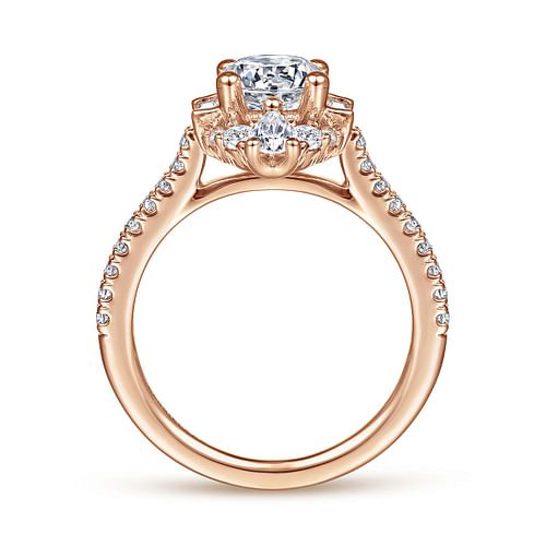 Unique 14K Rose Gold Art Deco Halo Diamond Engagement Ring