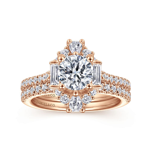 Unique 14K Rose Gold Art Deco Halo Diamond Engagement Ring