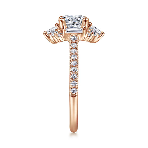 Unique 14K Rose Gold Art Deco Halo Diamond Engagement Ring