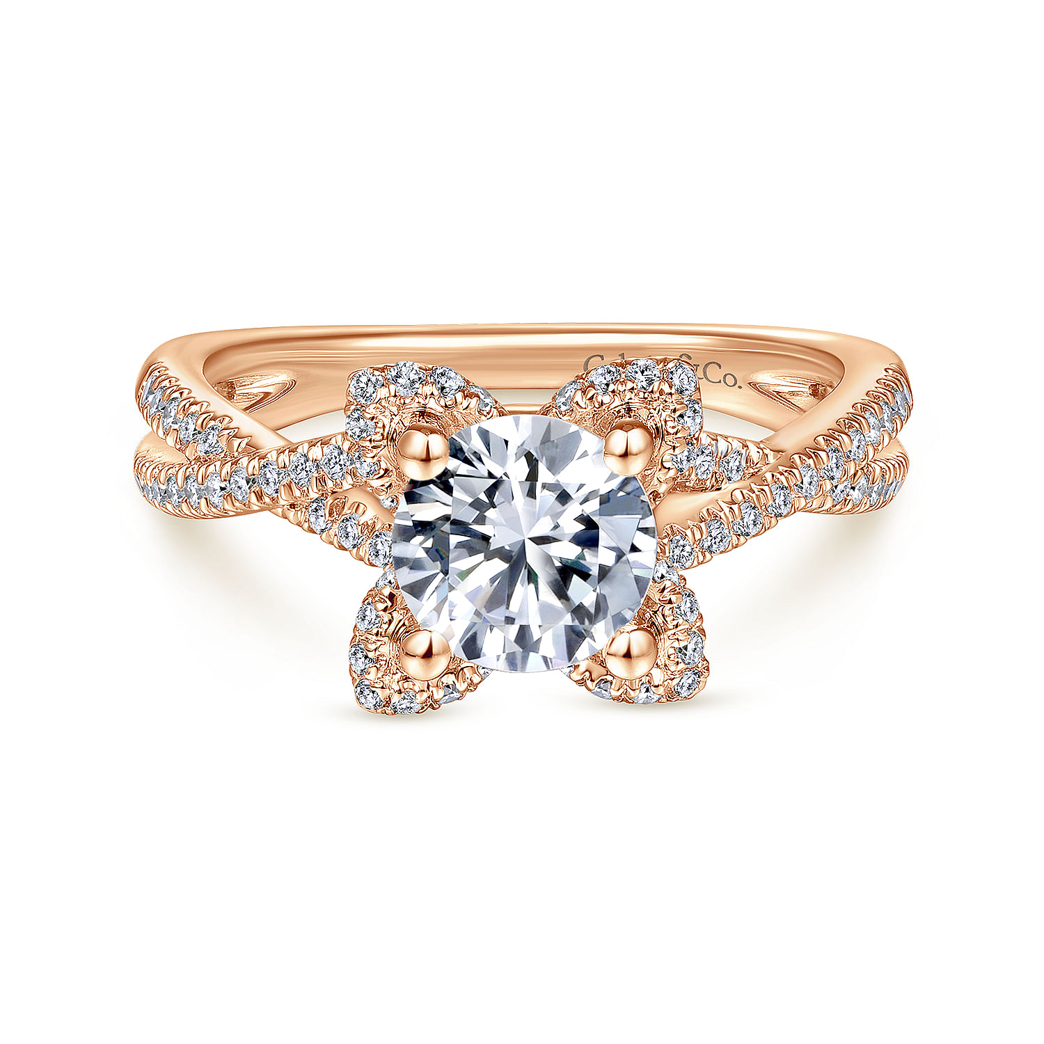 Unique 14K Rose Gold Round Halo Diamond Engagement Ring