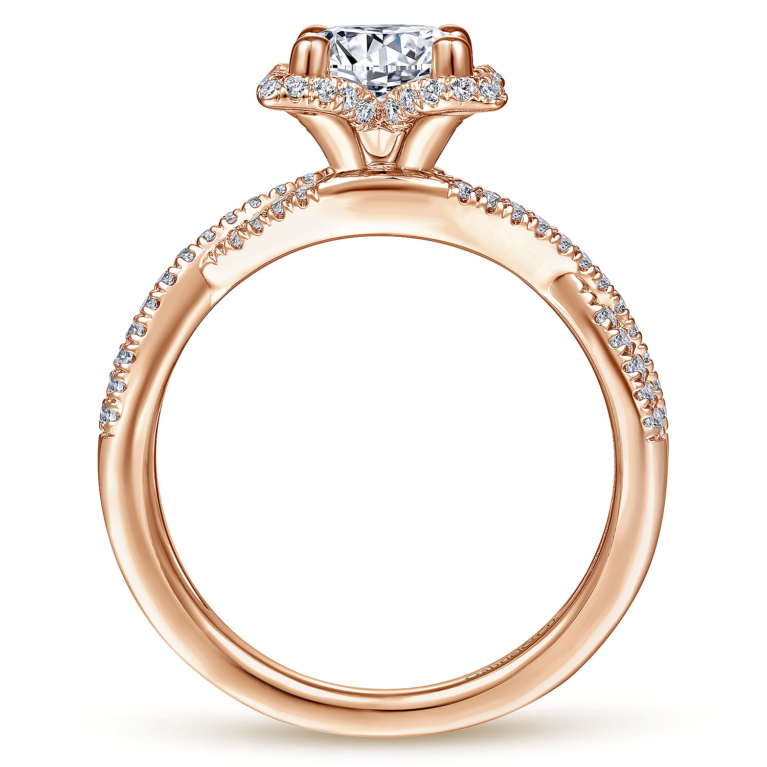 Unique 14K Rose Gold Round Halo Diamond Engagement Ring