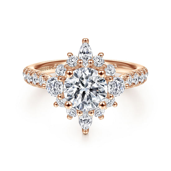 Gabriel - Unique 14K Rose Gold Round Halo Diamond Engagement Ring